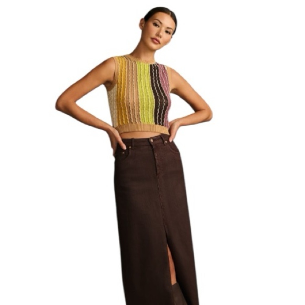 Anthropologie Striped Knit Crop Top in Yellow, Green, Pink & Brown